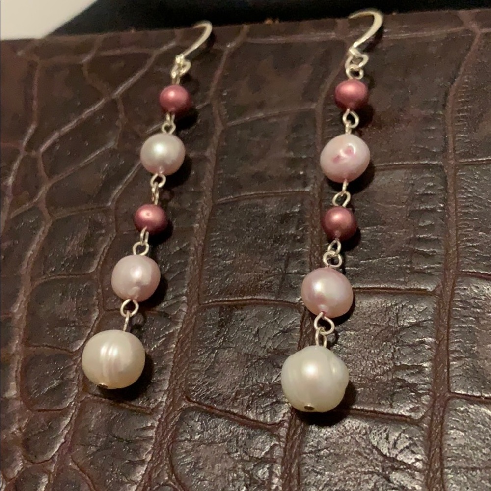 Hand Beaded Sterling Silver Natural fresh water pearl earrings
